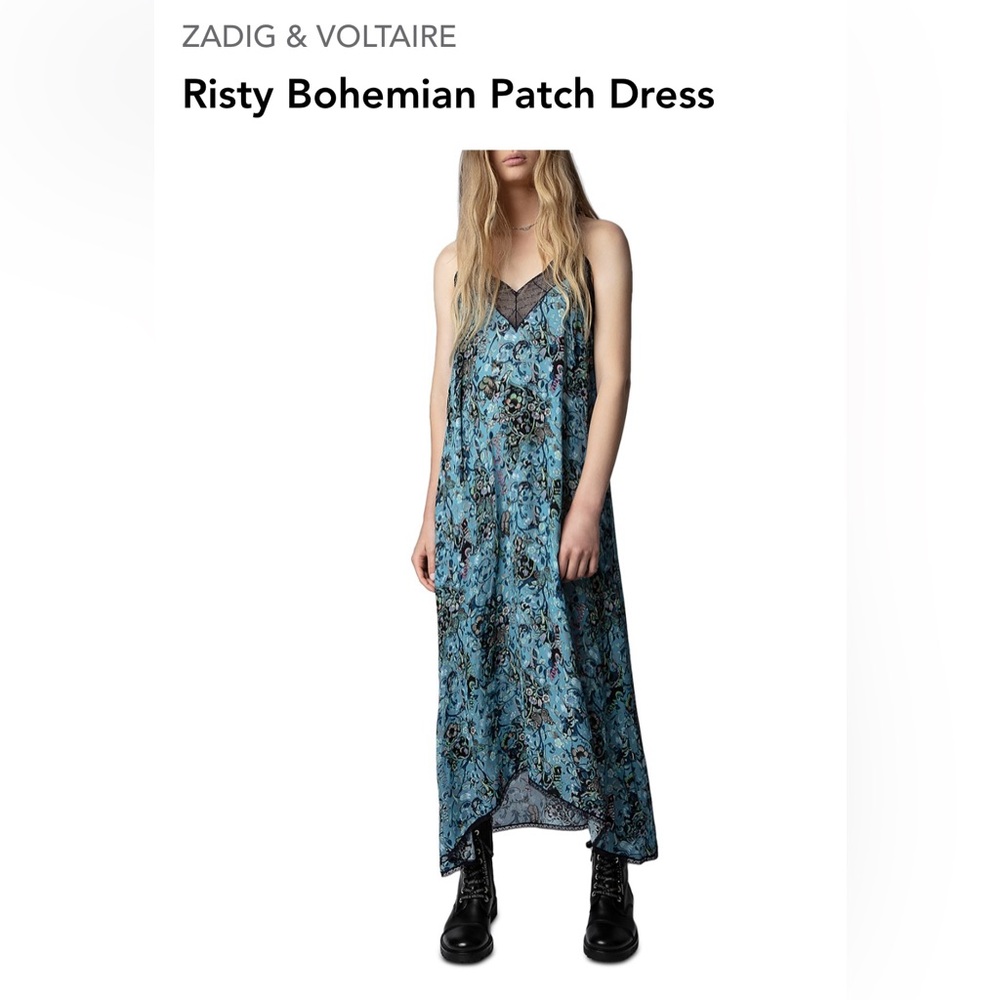 Zadig & Voltaire Small Ristyl gothic print Georgette Slip DressNavy - Pristine - Picture 4 of 7